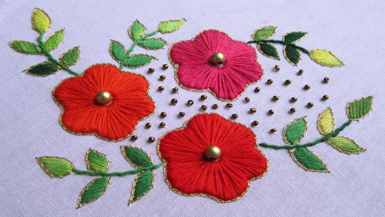 Hand Embroidery | Dress Design/Cushion Cover Design By Satin Stitch | Hand Embroidery Designs #29