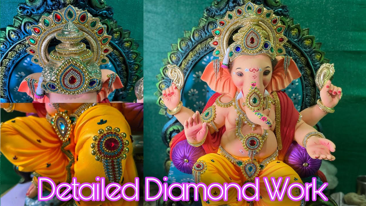 Full Diamond work on 3Ft Ganesha | Ganpati Diamond Work | Mumbai Ganeshutsav