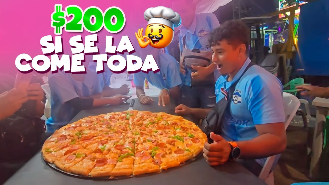 Sera capaz este chico de comerse esta pizza 🍕de 60 porciones, si lo hace se ganara $200 💵🤑
