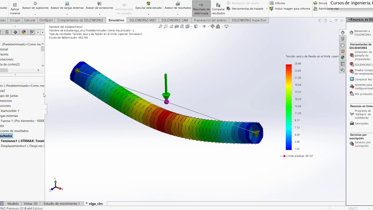 Laboratorio de diseño. Diagramas de fuerza cortante, momento flexionante #diseño #solidworks #vigas
