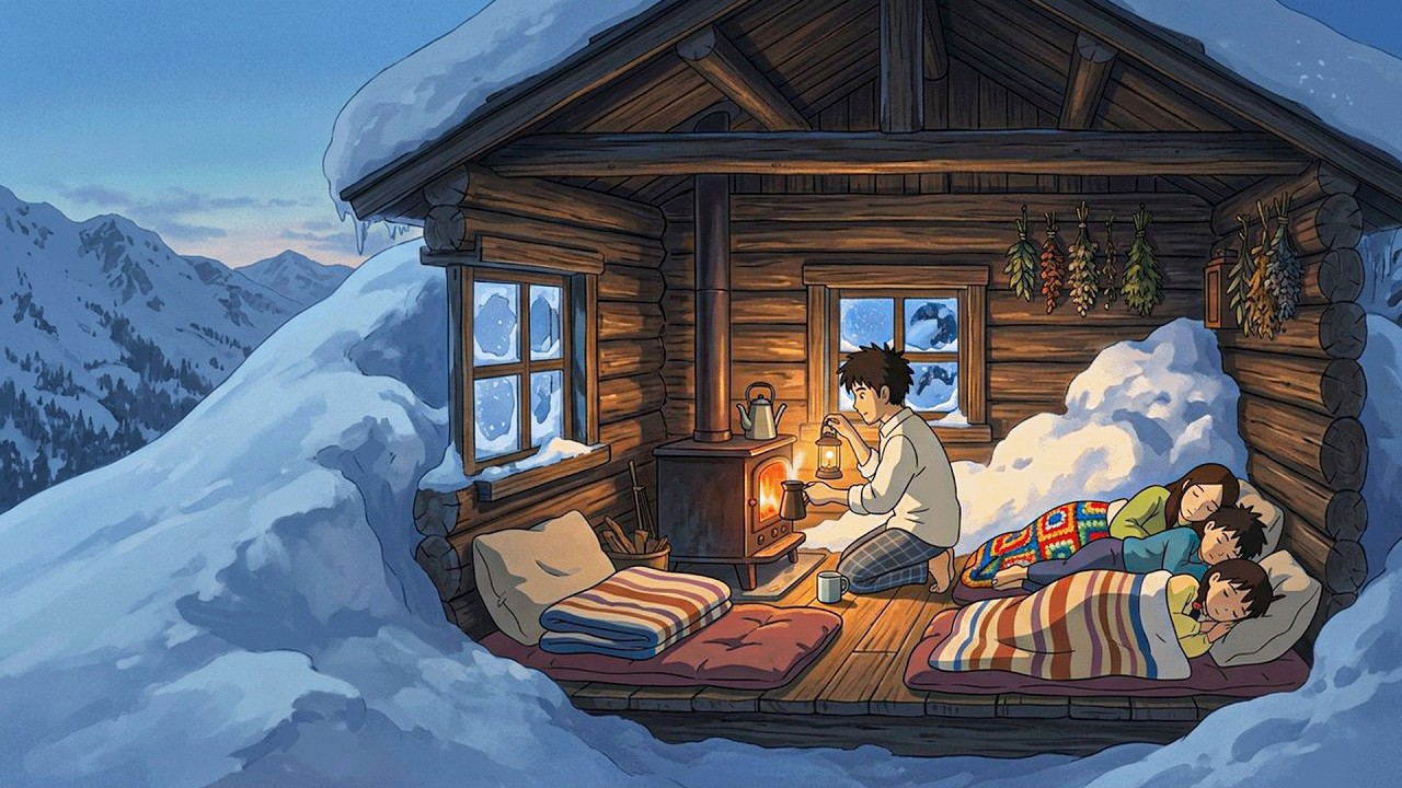 Sleeping Snowed In on the Mountain ❄️ Family | Ghibli-Style ASMR