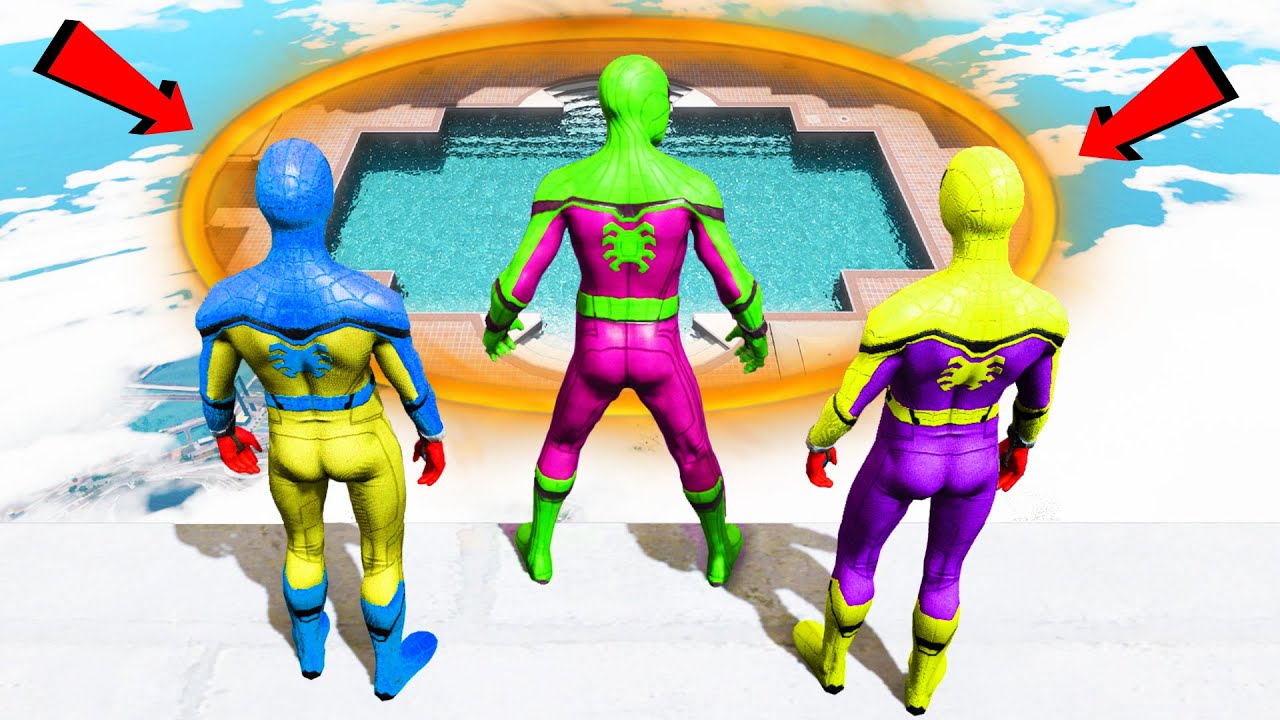 GTA 5 Rainbow Spiderman Jumping Into Portals (Ragdolls/Euphoria Physics) #7