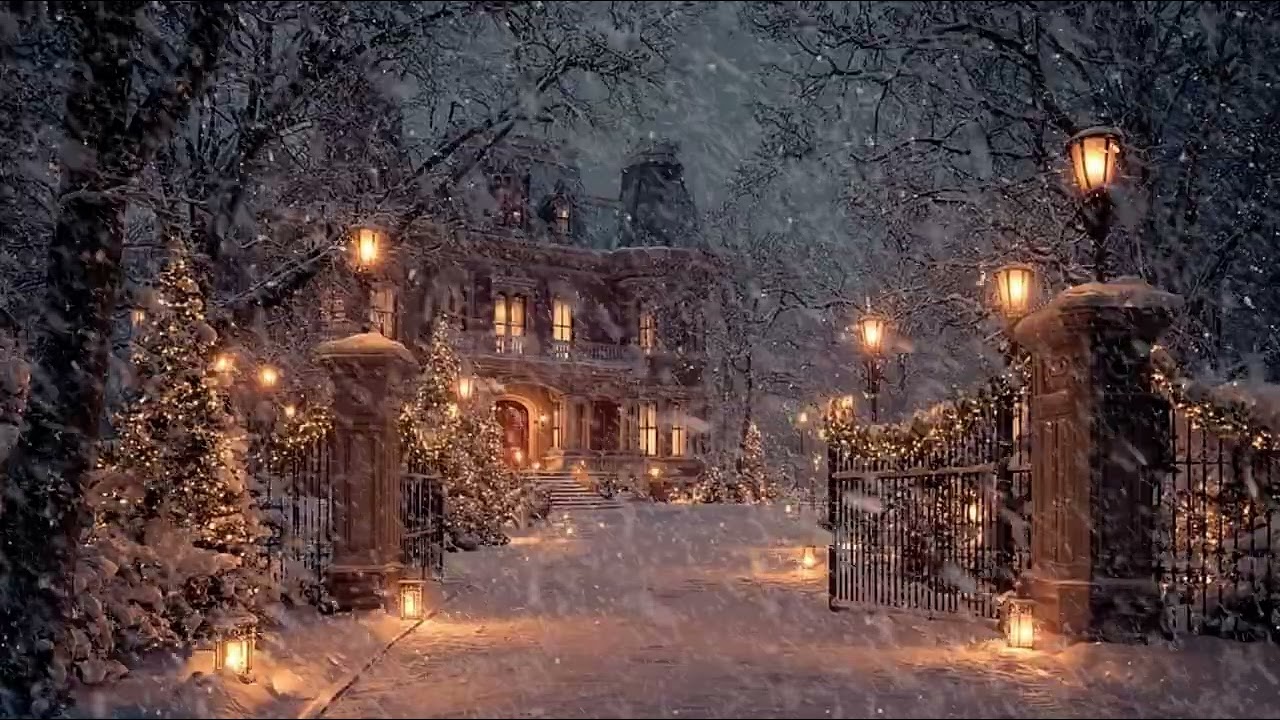 Deep Sleep and Relaxation in a Peaceful Snowy Night with Cozy Lights and Gentle Ambience