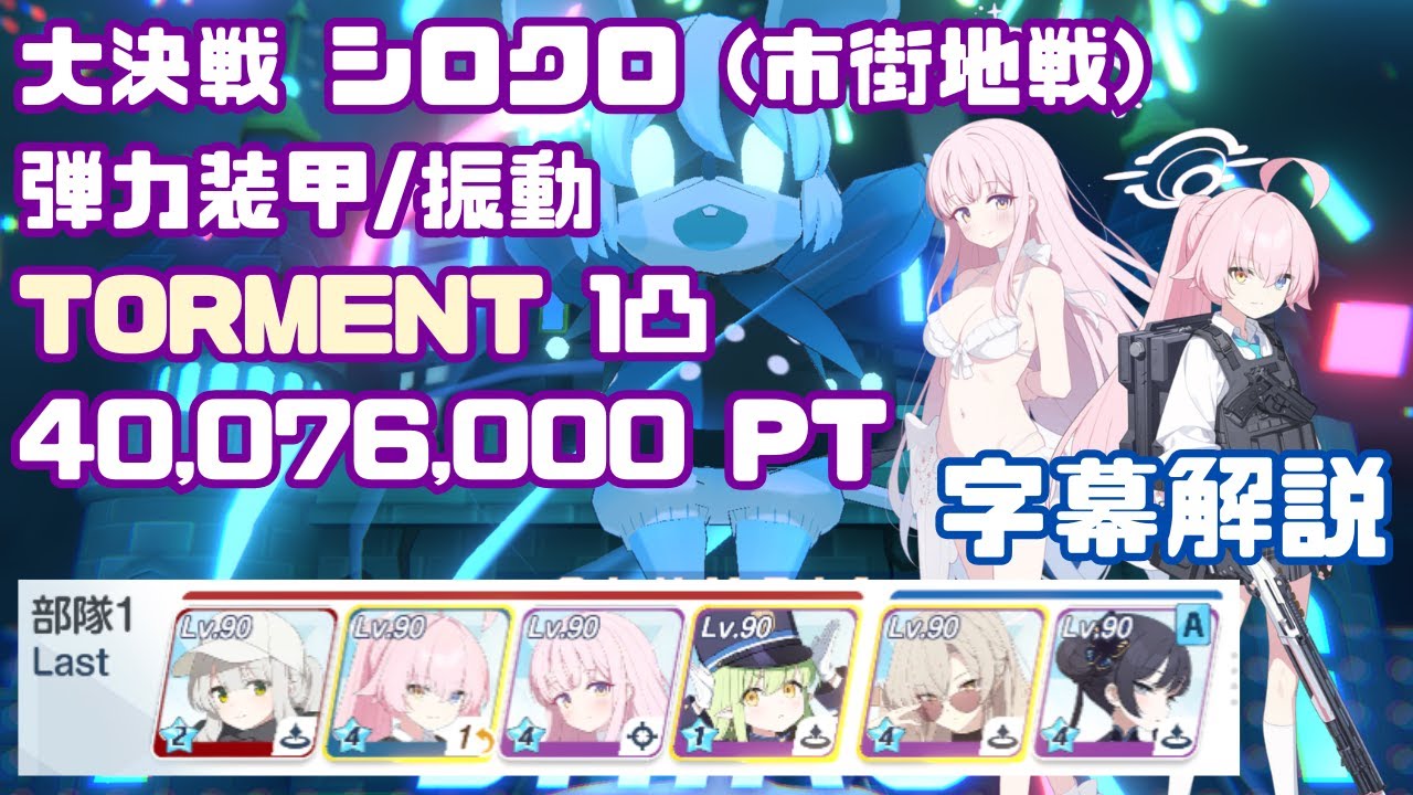 【字幕解説】大決戦 シロクロ 弾力装甲(振動) TORMENT 1凸 40,076,000Pt 市街地戦 【ブルアカ】