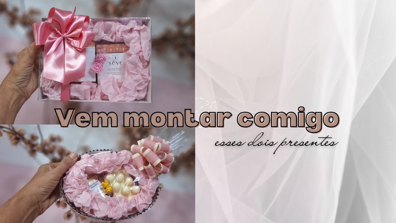 Passo a passo: montagem de presente na caixa com tampa de acetato e na caixa de papelão ondulado.
