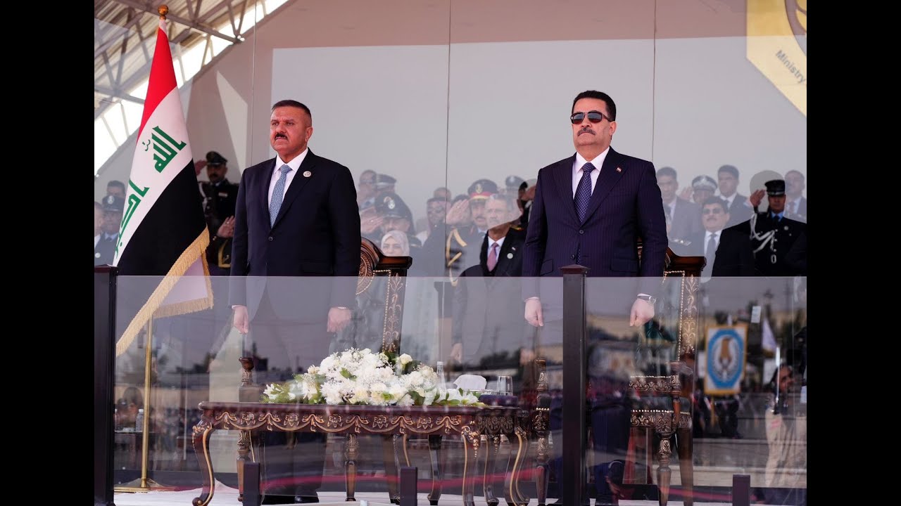 الاستعراض العسكري الكامل بحضور القائد العام للقوات المسلحة في الذكرى الـ102 لتأسيس الشرطة العراقية