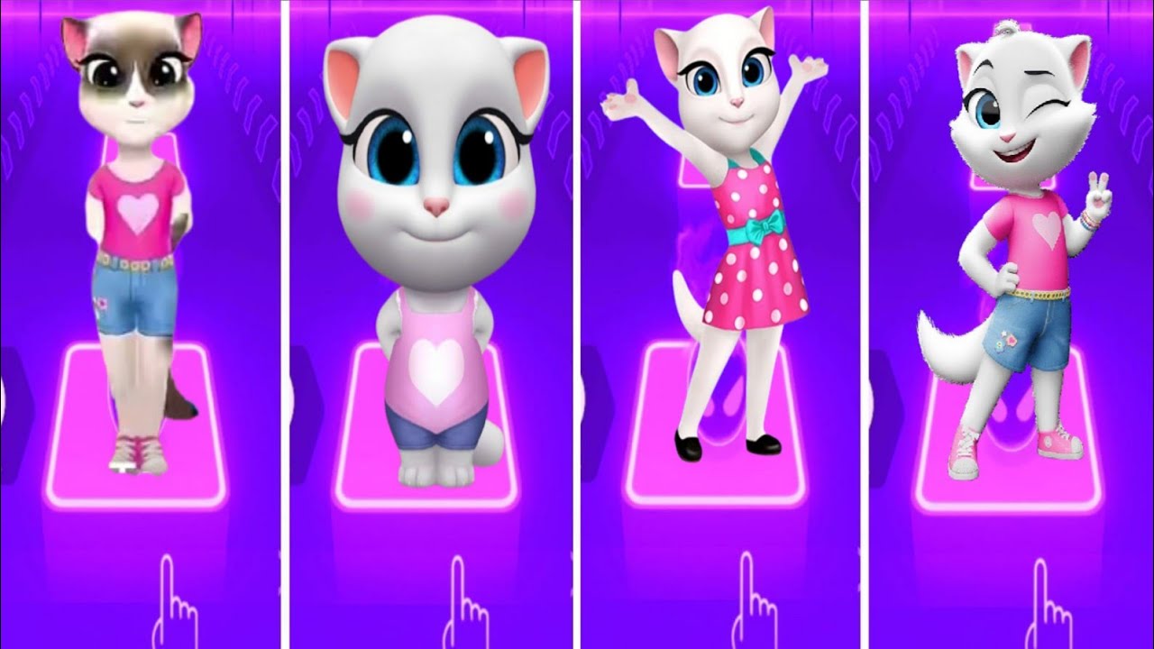 Talking Tom and friends Tom vs Angela vs Ben vs Hunk in Tiles Hop Coffen banec