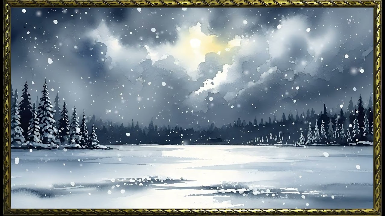 Vintage Frosted Meadow in Peaceful Silence| Gold Frame TV Art | Art Screensaver for TV | Wall Art