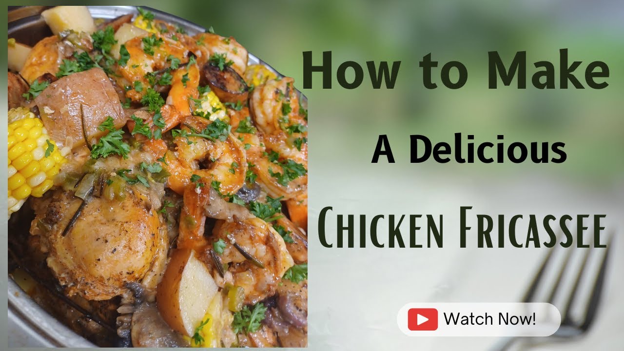 Chicken Fricassee with potatoes, fresh corn, and blackened sauteed shrimp
