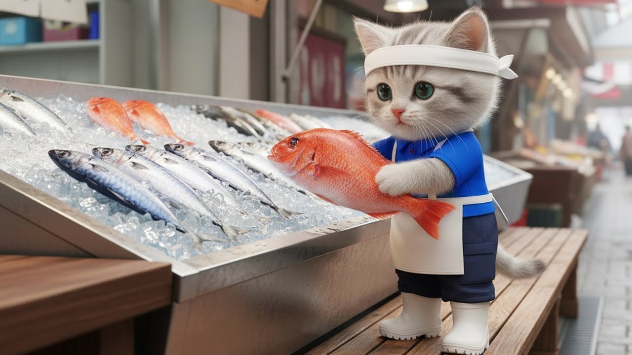 へいらっしゃい!!お魚市場でアルバイト!!ねこの一日に密着🐱🐟