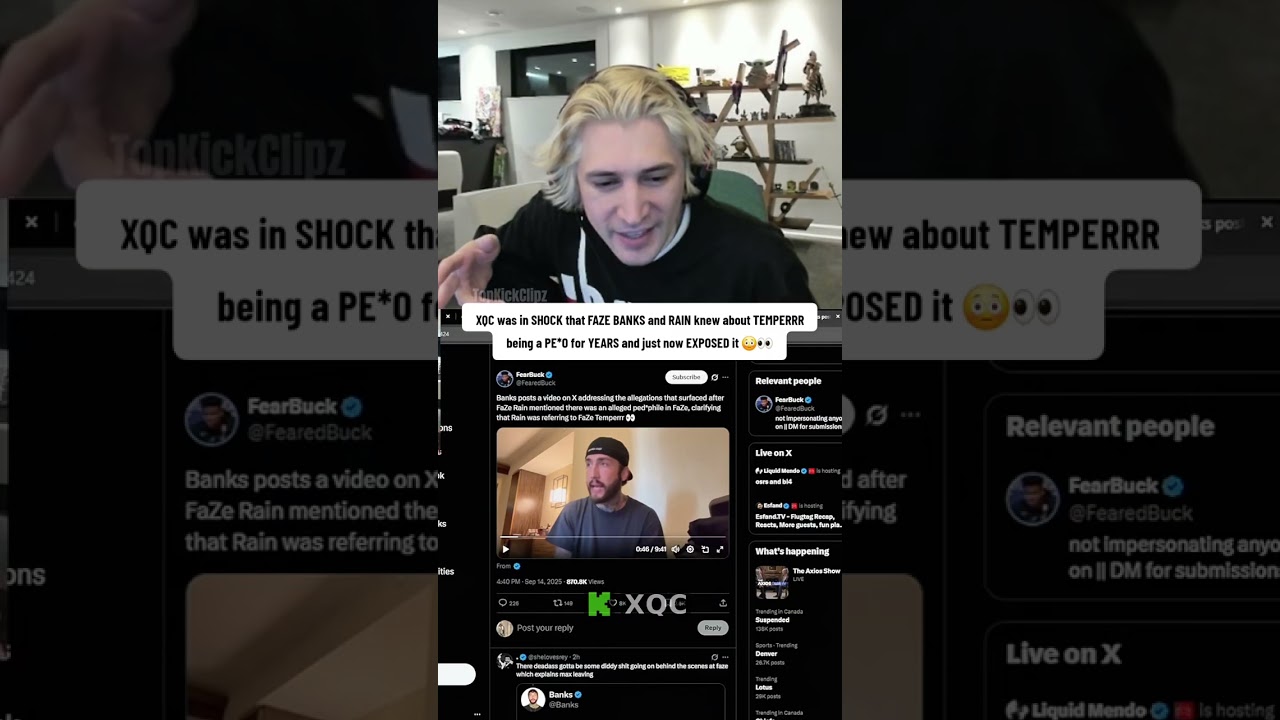XQC was in SHOCK that FAZE BANKS and RAIN knew about TEMPERRR being a PE*O for YEARS and just now