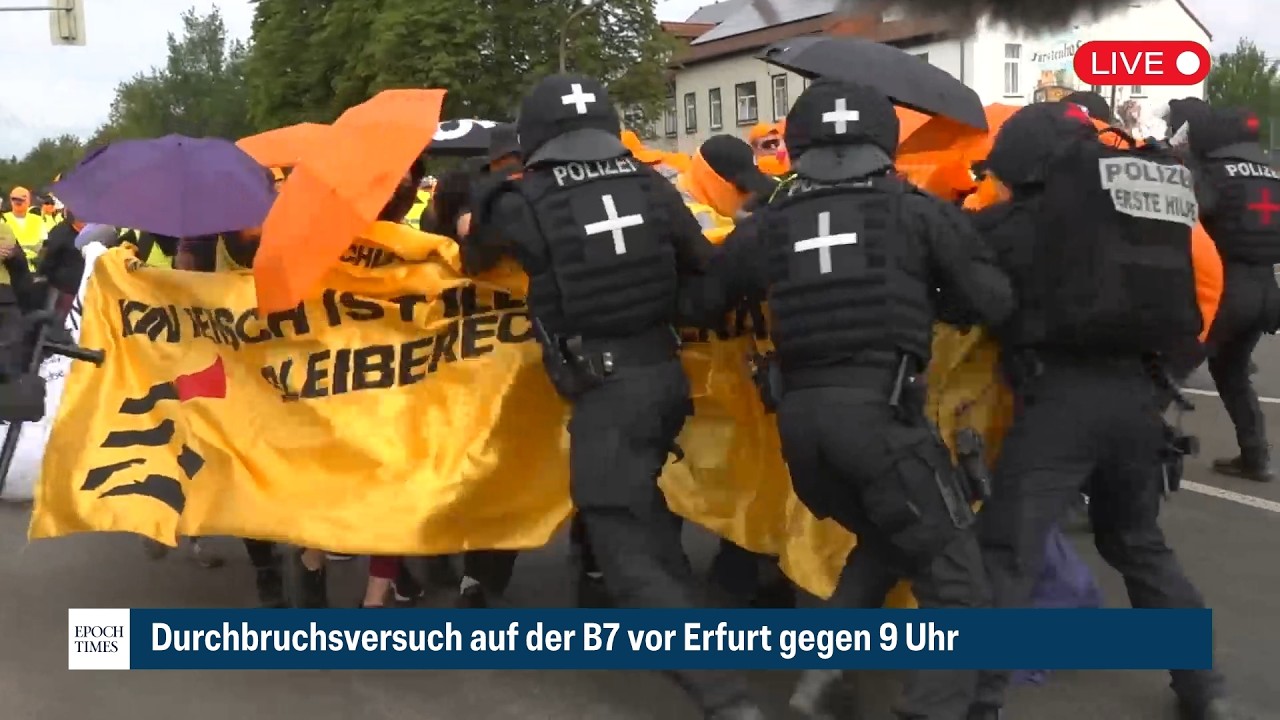 Erfurt: Durchbruchsversuch von Demonstranten auf der B7 vor Erfurt