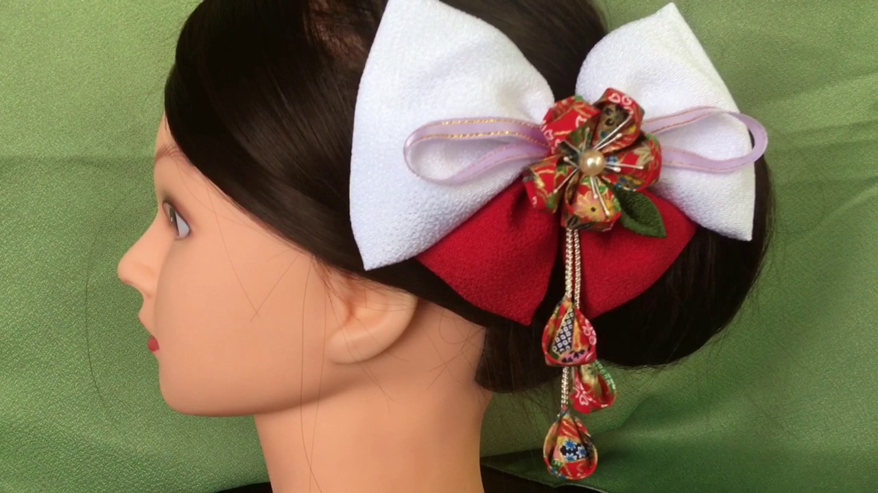 リボンの髪飾り作り方 2  七五三髪飾り 盆踊り  ハンドメイド髪飾り How to make ribbon hair  clip