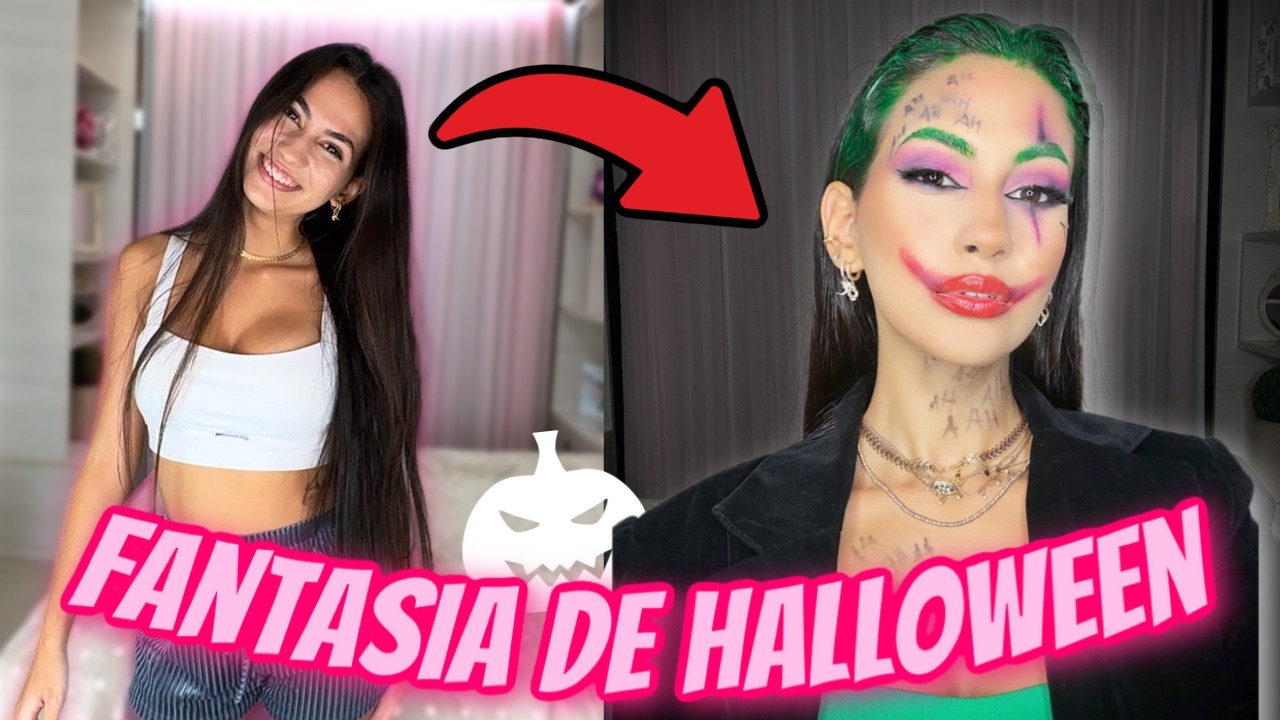 ME TRANSFORMEI NO CORINGA!! MINHA FANTASIA DE HALLOWEEN 💚💜 VIDEO 30Min ARRUME-SE Maquiagem Cabelo