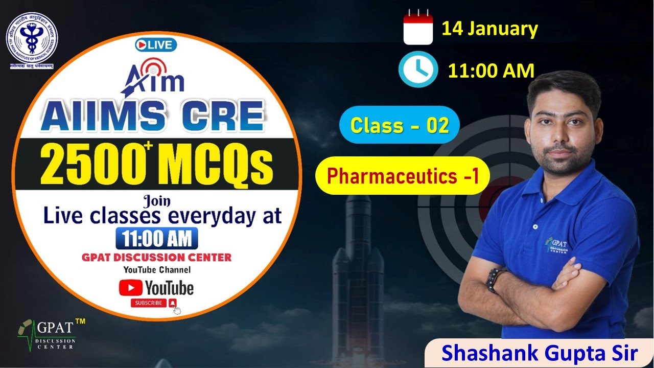 AIIMS CRE PHARMACIST MCQ SERIES✍️CLASS- 02 | PHARMACEUTICS| AIIMS CRE EXAM PREPARATION #aiimscre2025