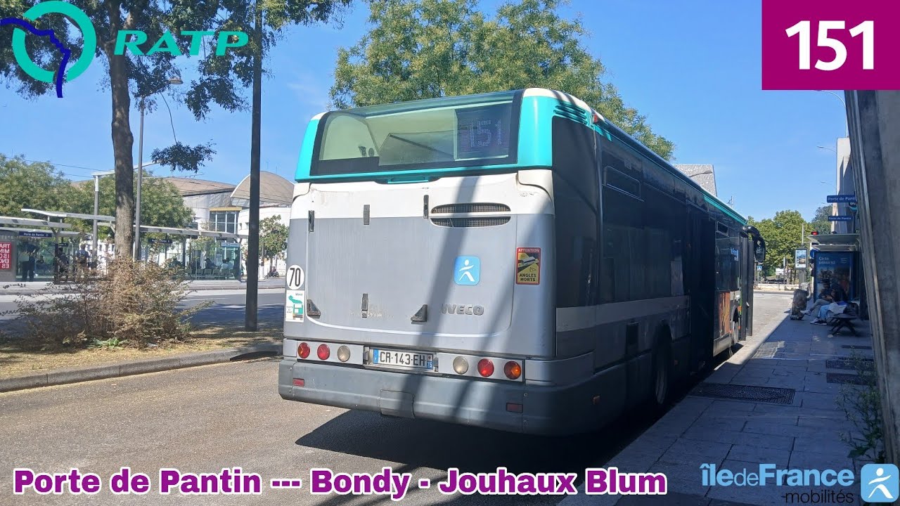 Bus 151 RATP - Citelis 12 N°8722 Porte de Pantin --- Bondy - Jouhaux - Blum