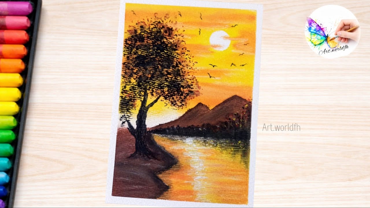 I painted a quiet evening landscape by the river.☀️🌊