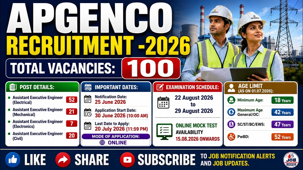 APGENCO Recruitment 2026 | 100 AEE Posts Notification | Apply Online from 30th June 2026