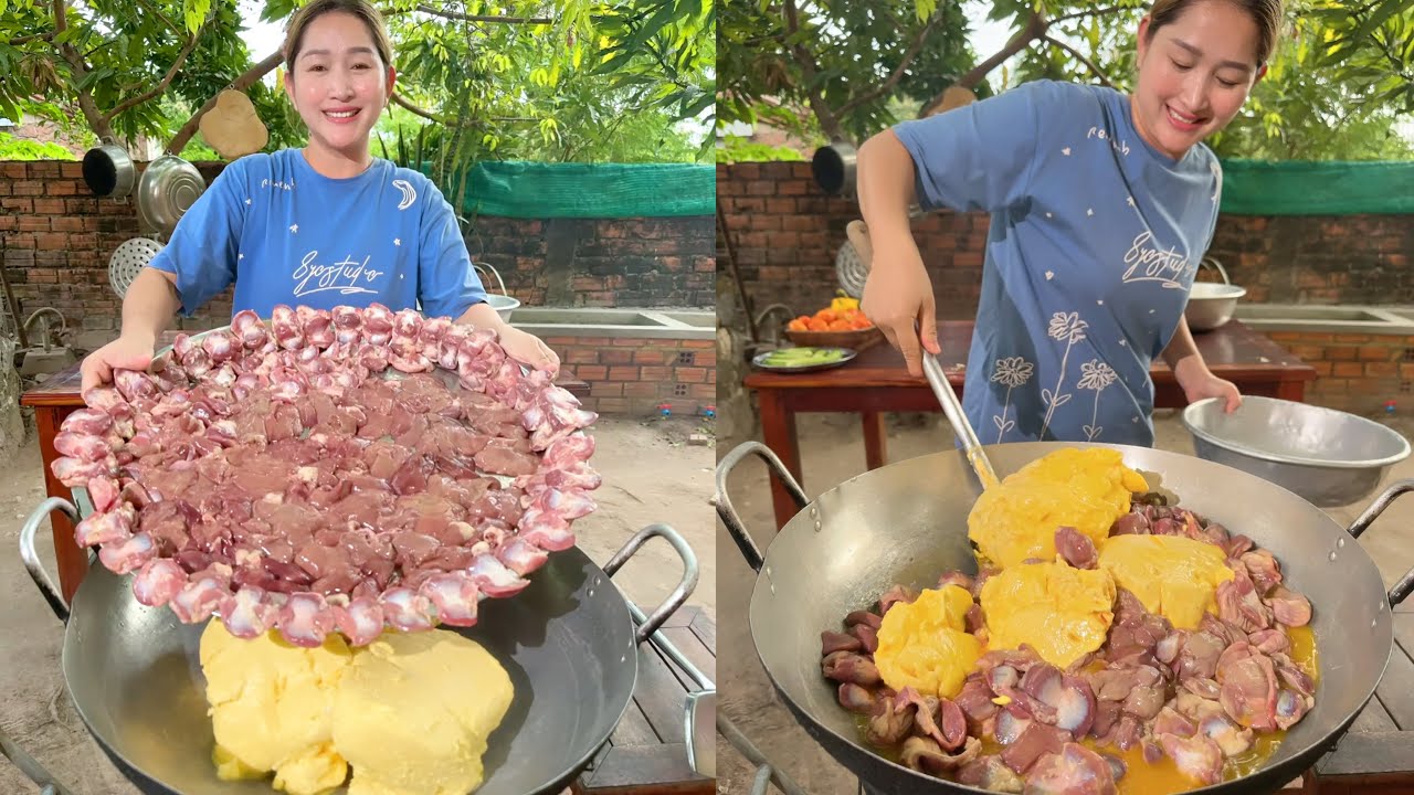 Cooking with Sros: Fry gizzard butter | Gizzard liver yummy cooking | Mommy  chef Sros cooking skill