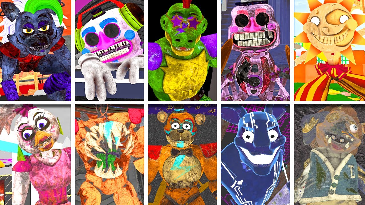FNAF Security Breach & RUIN - All BOSSES in BRIGHT Mode From Every Game