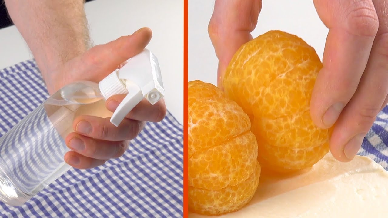 Spray The Dish Towel With Water & Roll Up The 5 Tangerines