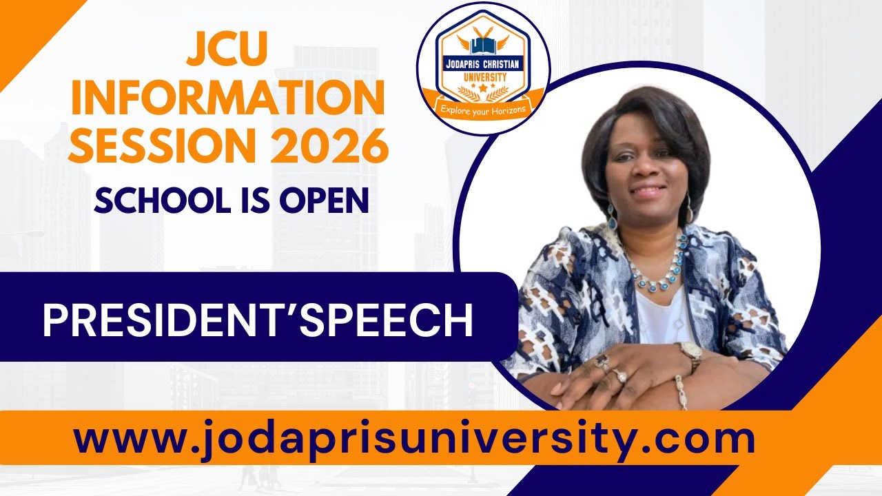 JCU INFORMATION SESSION 2026. SCHOOL IS OPEN.  JCU PRÉSIDENT DR. OSAKO MARIE SPEECH