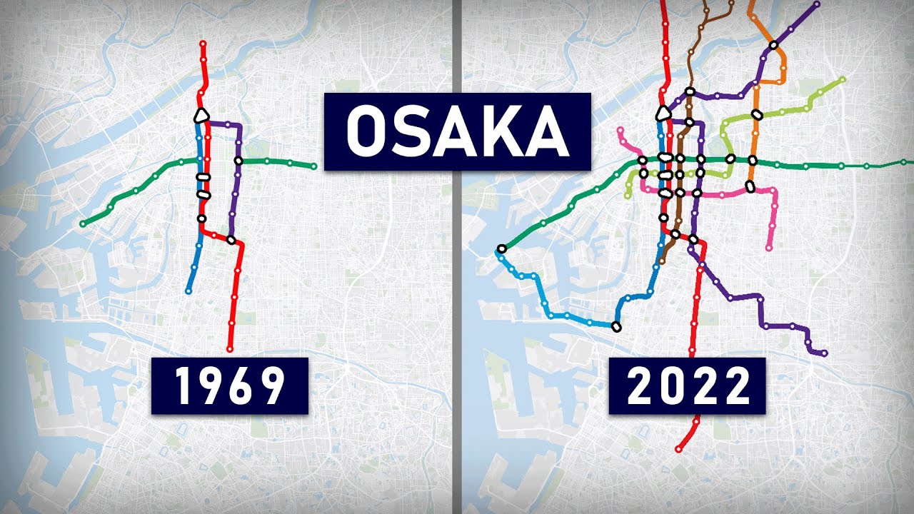 Evolution of the Osaka Metro 1933-2022 (geographic map)
