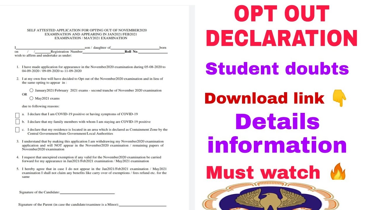 Declaration form For Opt-out Nov 2020 Exam | Chartered Studies
