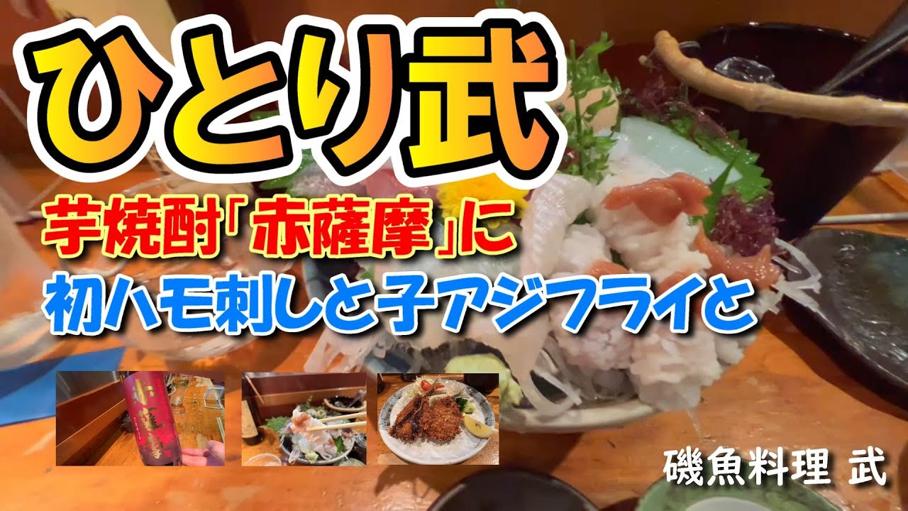 【ひとり武】芋焼酎「赤薩摩」に初ハモ刺しと子アジフライ