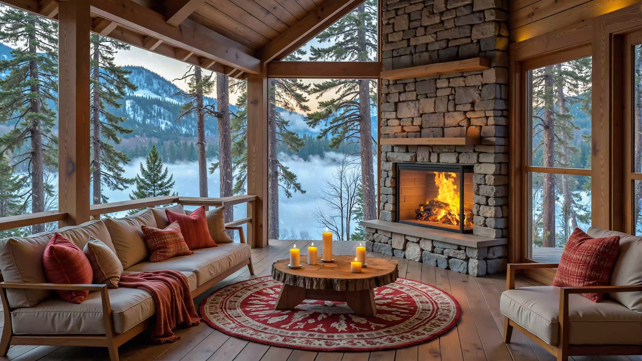 Peaceful Winter Living Room Ambience ❄️ Relaxing Piano Music & Fireplace Sounds for Study & Calm