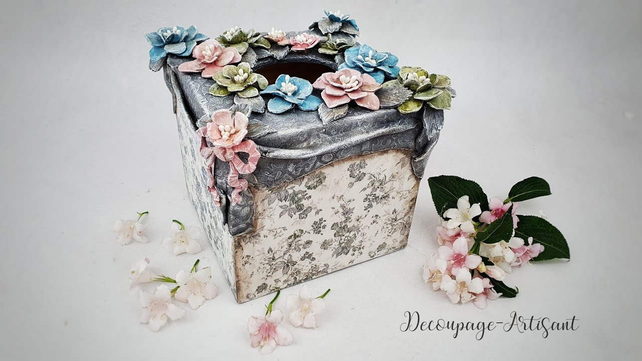 Decoupage 🌺 handkerchief box with flowers #ITDCollection 🌺 DIY tutorial....