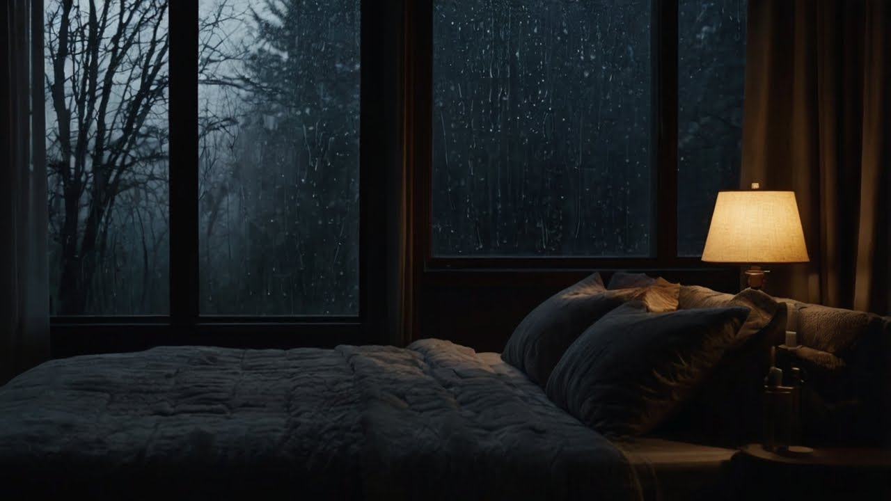 Rain on Window for Deep SleepDark Room Ambient Sounds
