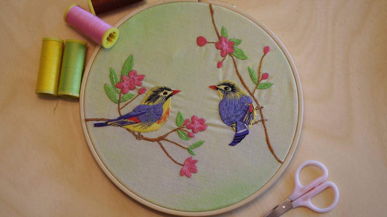 Hand Embroidery - Chinese Nightingale for Chinese Valentine's Day 七夕手工刺绣相思鸟