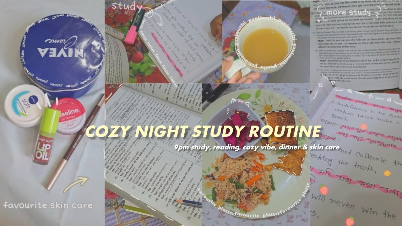 9Pm Cozy Study Routine☁️🪴 | 9pm-11pm studying, reading, cozy vibe, dinner & skin care | Bangladesh🇧🇩