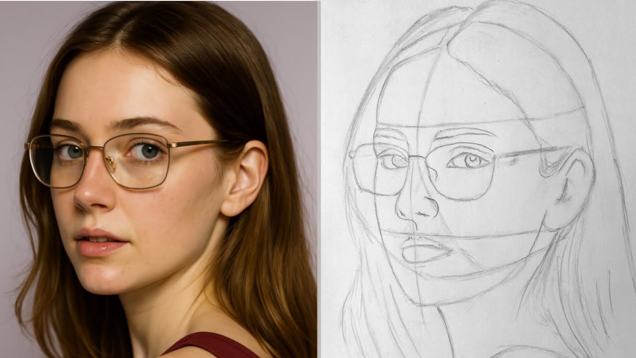 3/4 View Portrait Drawing with Glasses | Realistic Face Drawing Tutorial Using the Loomis Method
