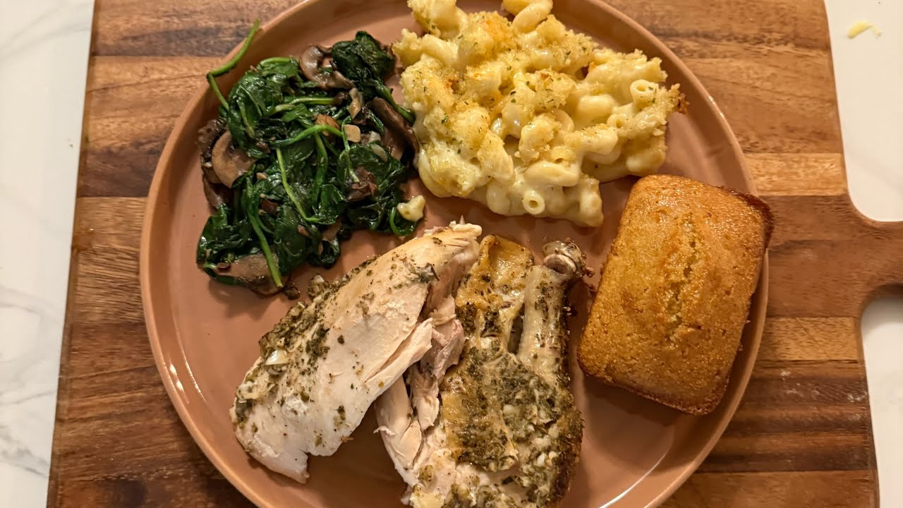 Roasted Chicken, Irish Cheddar Mac and Cheese, and Honey Butter Cornbread