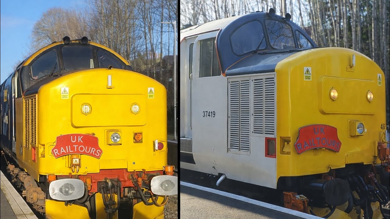 Chasing 2 class 37s around east Sussex On A railtour Loram 37418+LL BR blue 37407