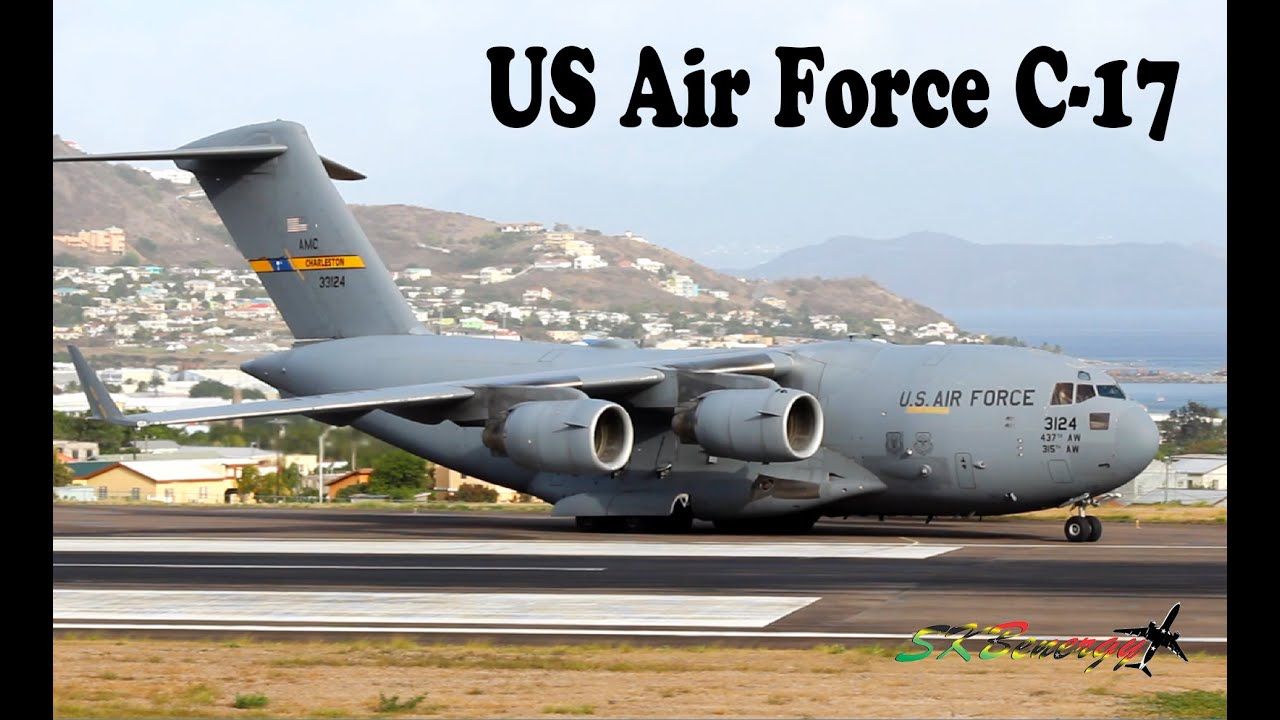 US Air Force C-17 departing St. Kitts Airport, Eastern Caribbean !!!!