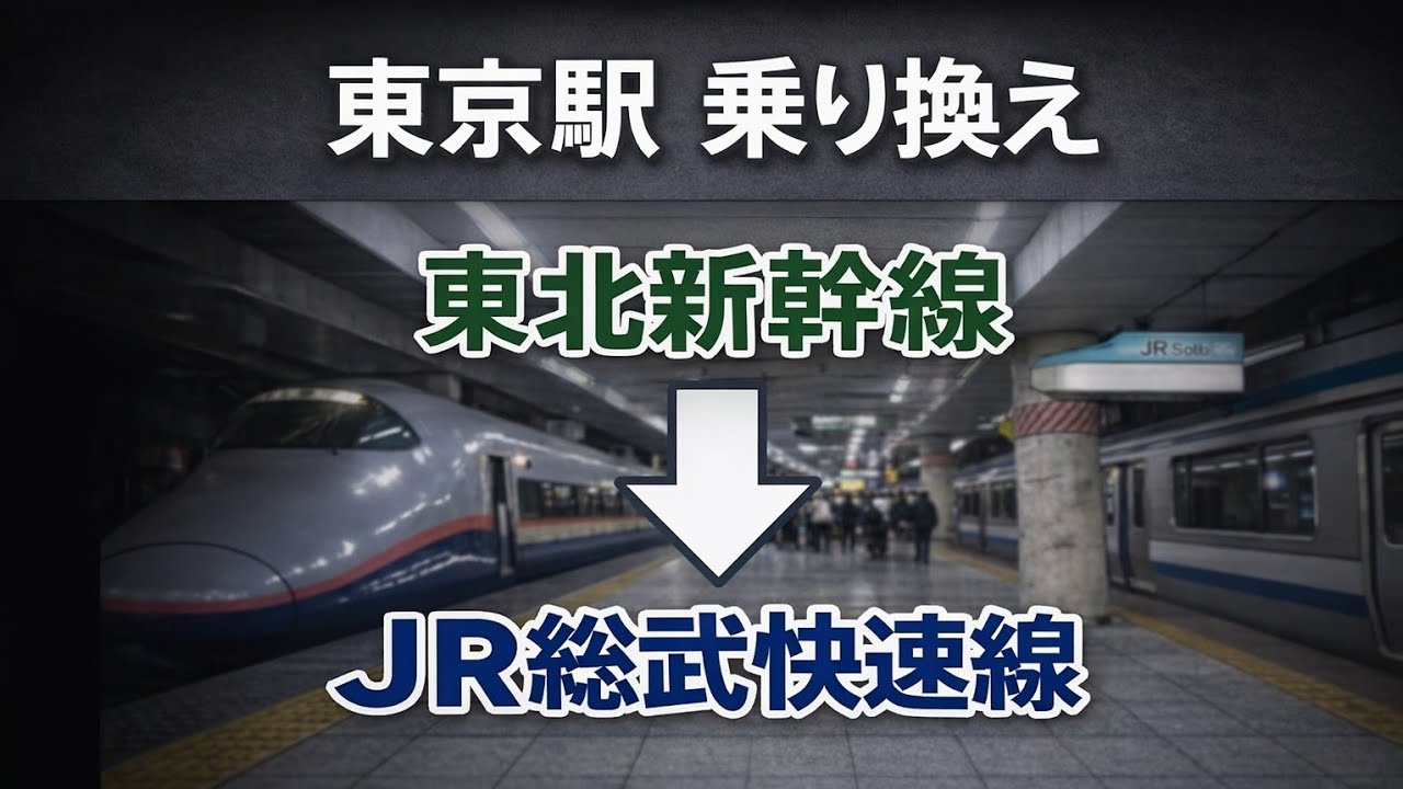 JR東京駅で東北新幹線から総武線快速（千葉・成田空港方面）へ乗り換える/JR線のりかえ口改札（北のりかえ出口）経由