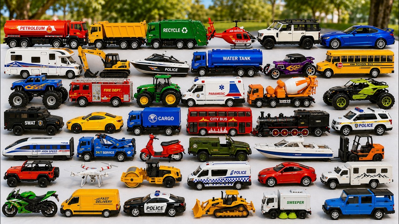 Huge Toy Vehicle Collection | Police Cars, School Bus, Trucks & Luxury SUVs Compilation