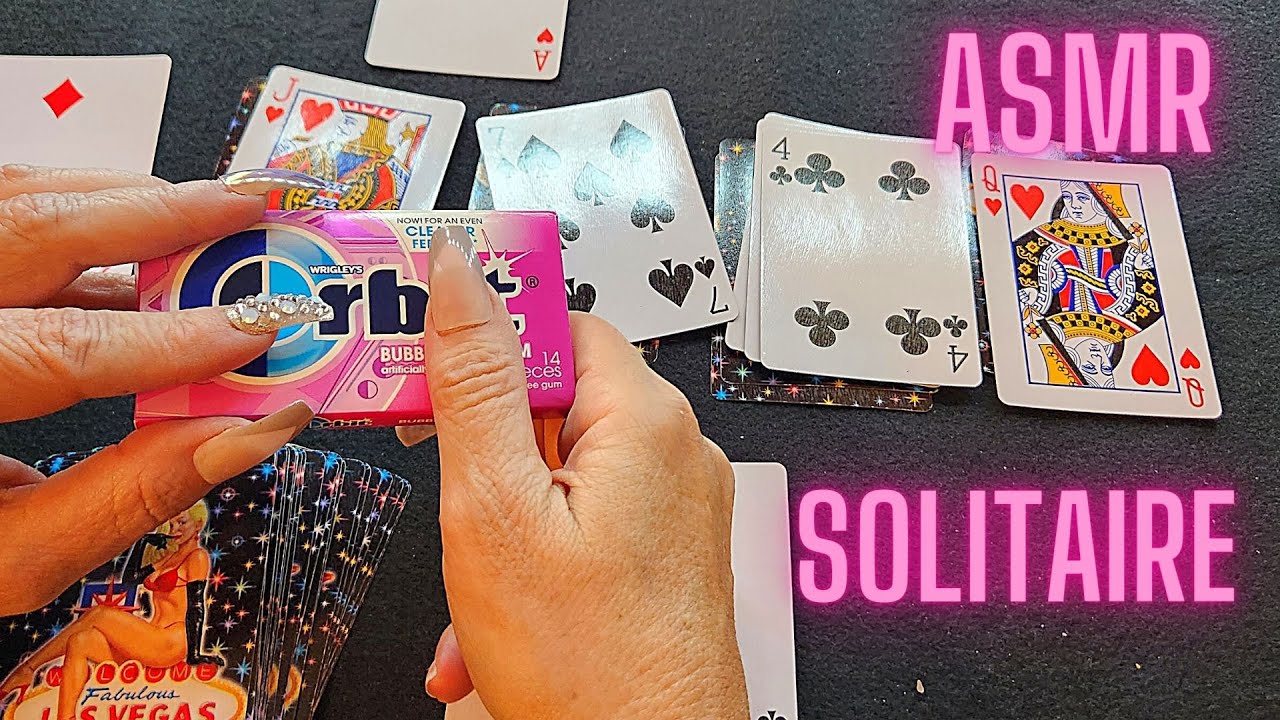 ASMR Gum Chewing Playing Solitaire Card Game | Tingly Whisper