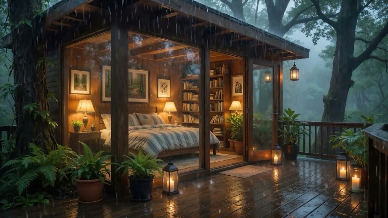 Rain Lashes Dark Forest 🌧️ Cozy Light Flickers for a Perfect Sleep and Study.