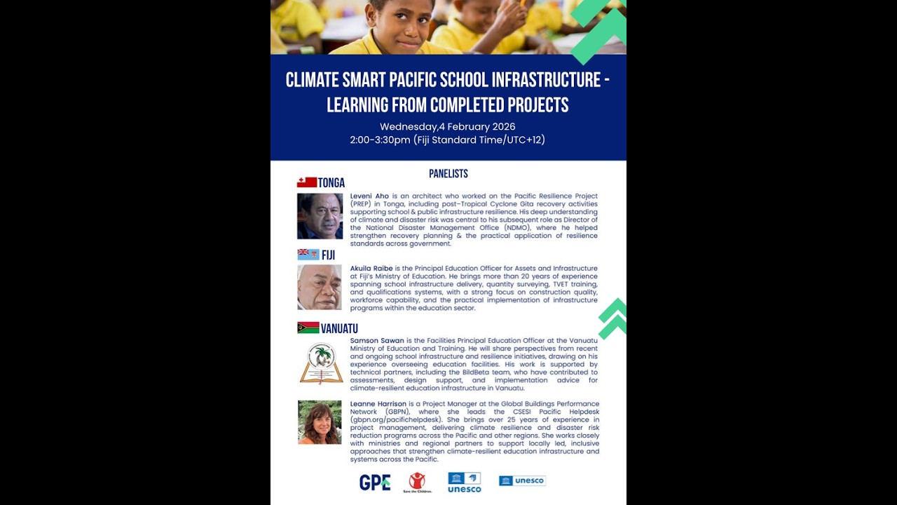 Climate Smart Pacific School Infrastructure: Learning from completed projects