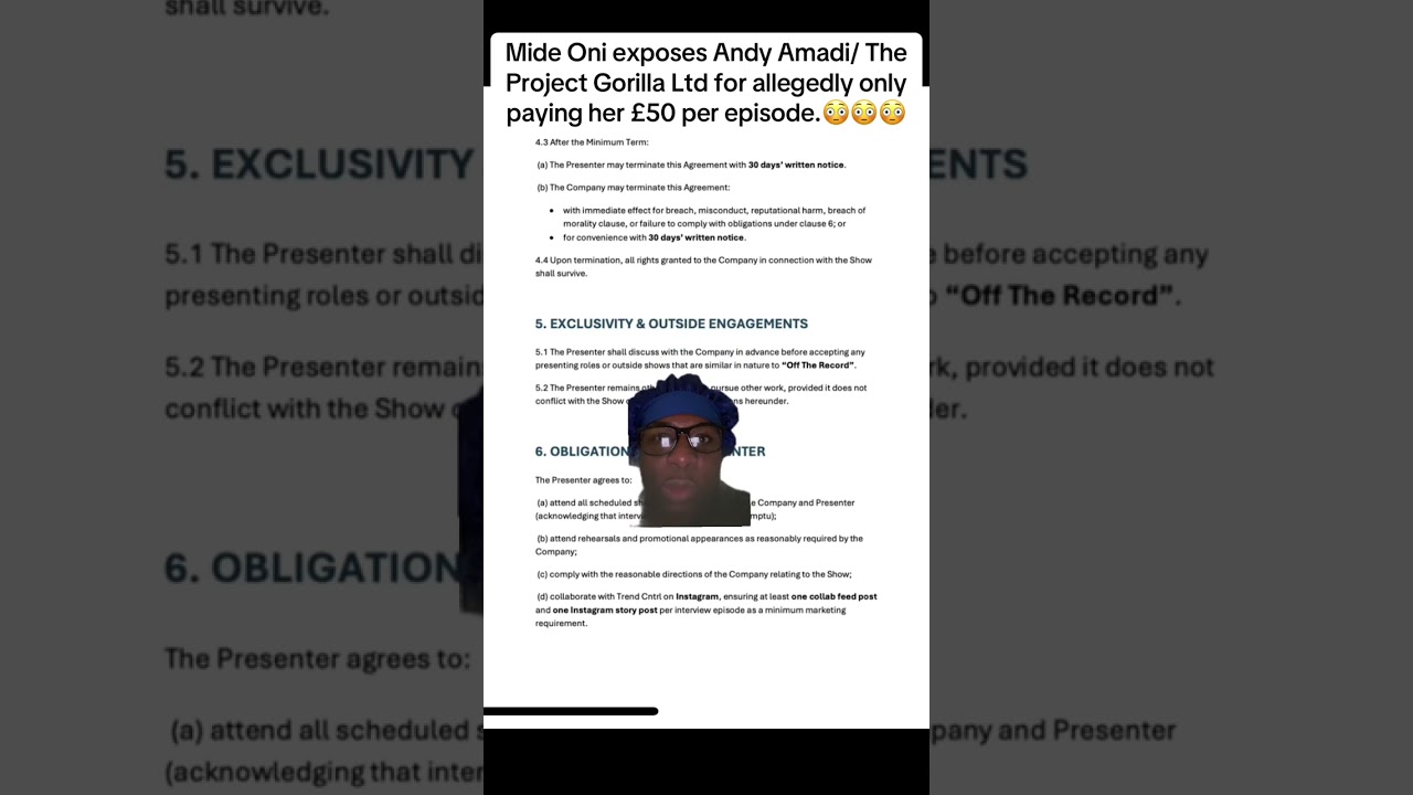 Mide Oni exposes Andy Amadi / Trndcentral / Project Gorilla Ltd allegedly paying her £50 per show. 