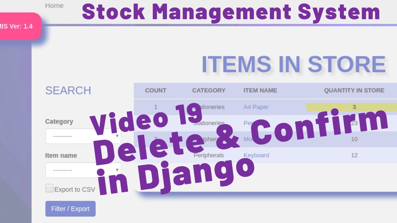 19 HOW TO DELETE DATA IN DJANGO WITH CONFIRM PROMPT - STOCK MANAGEMENT SYSTEM