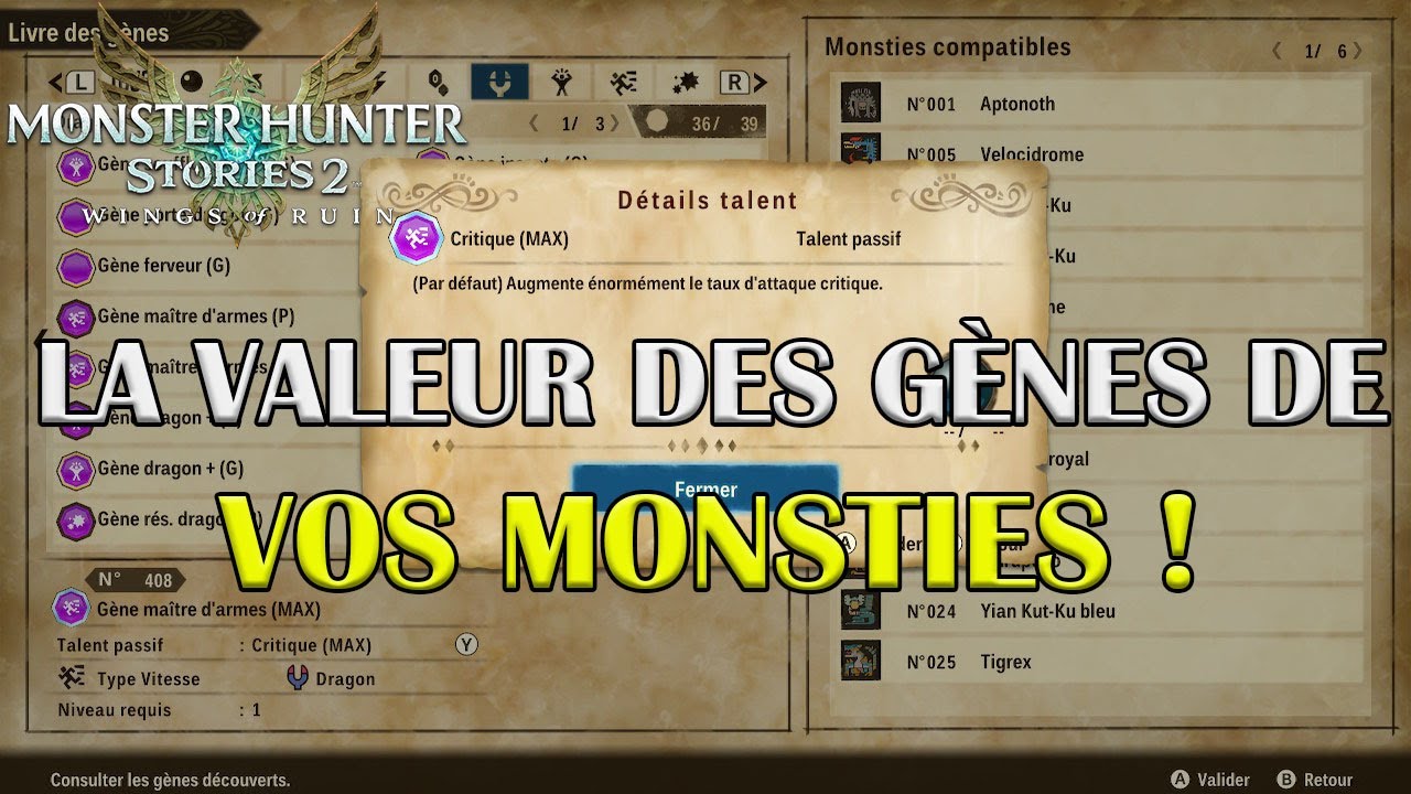 LES CHIFFRES DES G&Egrave;NES DE VOS MONSTIES (MAX) ! - Monster Hunter Stories 2