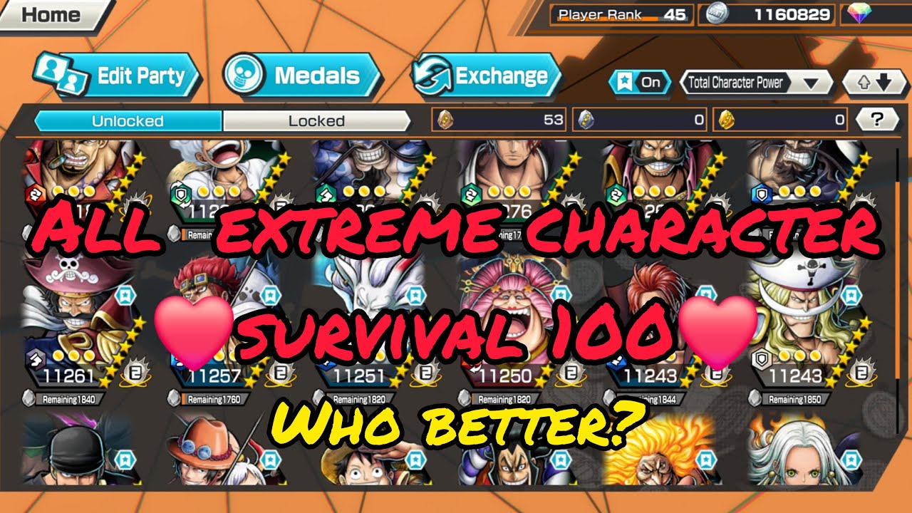 All extreme character servival 100 Gameplay in One Piece Bounty Rush | OPBR