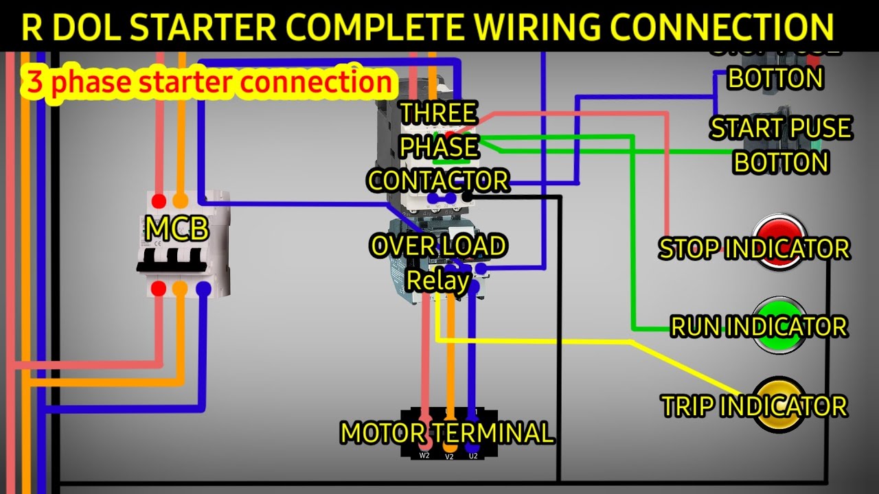 dol starter control wiring practical | rdol starter connection | dol 3 phase starter wiring diagram