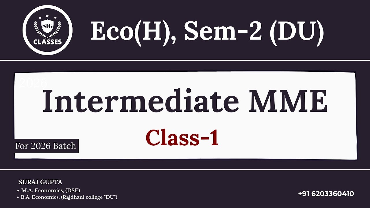 Intermediate MME | Vector | Class 1 | Economics(H) Sem-2 | Batch 2026  