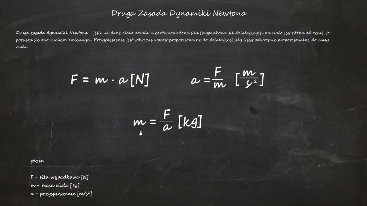 Druga zasada dynamiki Newtona — wzór F = m·a + zadania | Dynamika | Fizyka klasa 7–8